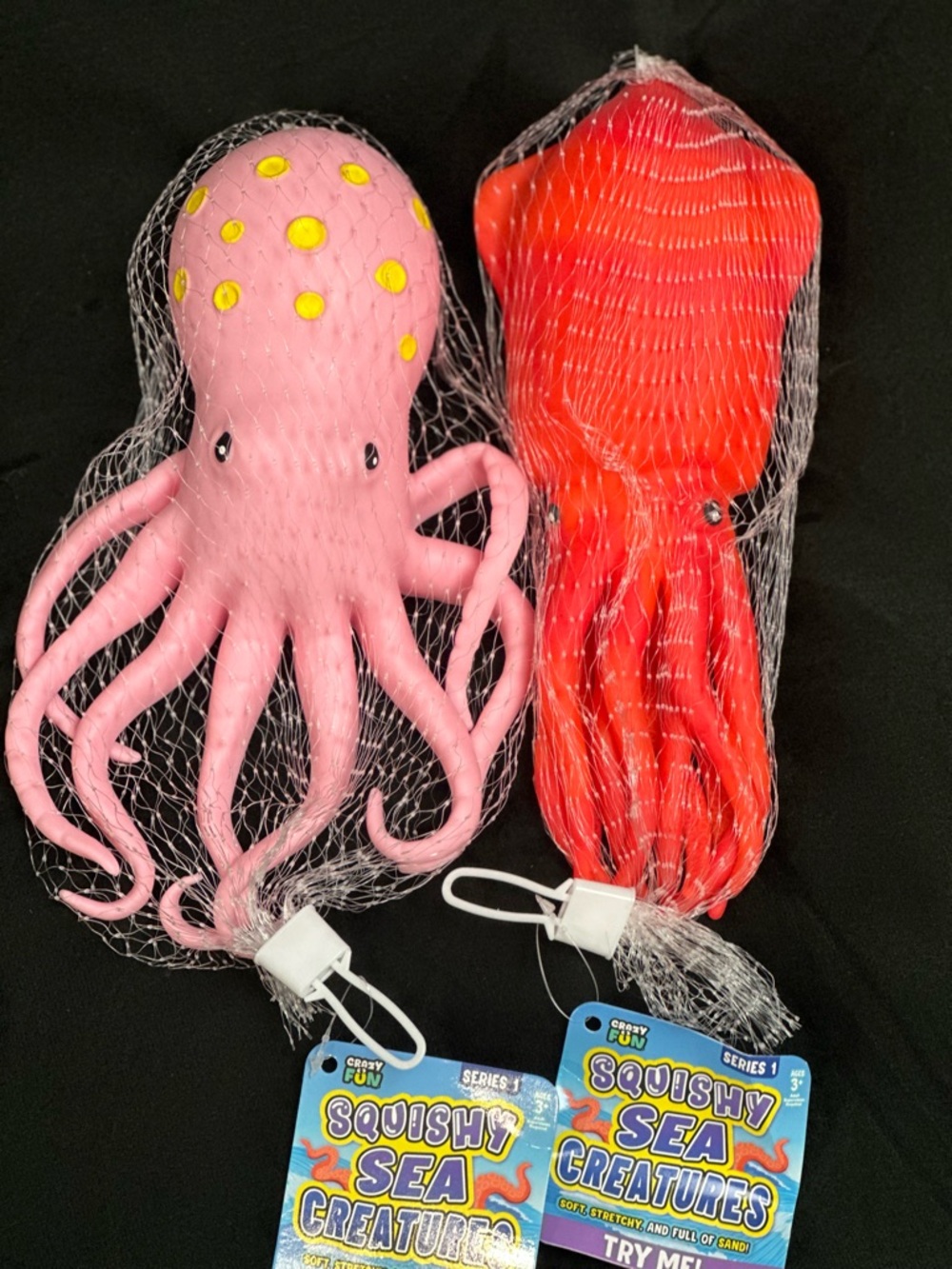 CRAZY FUN 2 Series 1, Squishy Sea Creatures Set - Pink & Red Octopus/squid NWT